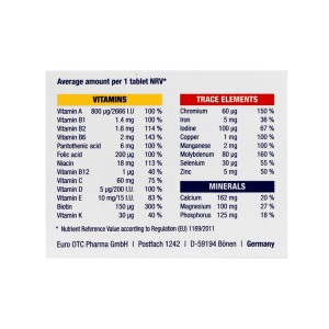 قرص مولتی ویتامین کامپلیت یوروویتال 30 عددی | سلامت پوست، مو و ناخن و سیستم ایمنی
