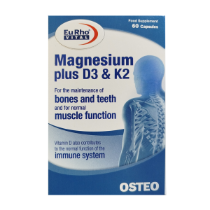 کپسول منیزیم پلاس د3 و کا2 یوروویتال | بهبود سلامت استخوان و عملکرد عضلانی