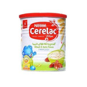 سرلاک گندم و تکه های خرما به همراه شیر نستله | 8 ماهگی به بعد