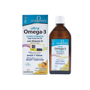 شربت اولترا امگا 3 با ویتامین د ویتابیوتیکس 250 میلی | بهبود عملکرد سیستم عصبی و قلب و عروق