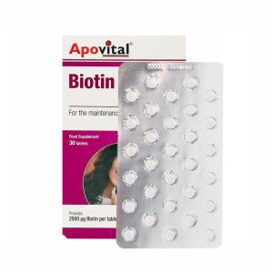 قرص بیوتین 2500 آپوویتال 30 عددی | حفظ سلامت پوست مو و ناخن