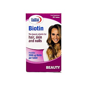 قرص بیوتین یوروویتال 60 عددی | 2500 میکروگرم بیوتین برای سلامت پوست و مو
