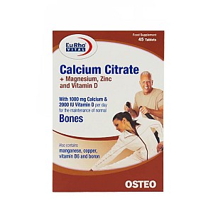 قرص کلسیم سیترات یوروویتال 45 عددی | همراه با منیزیم زینک و ویتامین دی