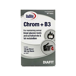 قرص کروم و ویتامین ب۳ یوروویتال 60 عددی | تنظیم قند خون و متابولیسم چربی و کربوهیدرات