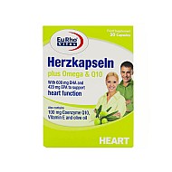 هرتز کپسول پلاس امگا و کیوتن یوروویتال 30 عددی | حفظ سلامت قلب، مغز و آنتی اکسیدان قوی