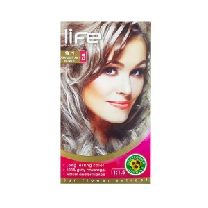 کیت رنگ موی لایف شماره 9.1 | رنگ موی بلوند خاکستری خیلی روشن - کج جعبه