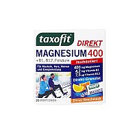 ساشه منیزیم 400 تاکسوفیت 20 عددی | حاوی ویتامین ب۱، ب۱۲، ب 6 و فولیک اسید