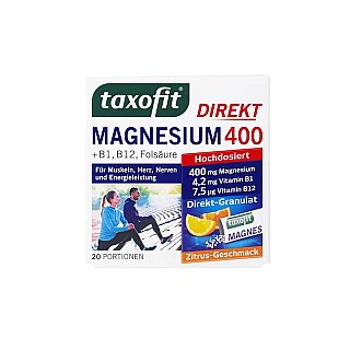 ساشه منیزیم 400 تاکسوفیت 20 عددی | حاوی ویتامین ب۱، ب۱۲، ب 6 و فولیک اسید