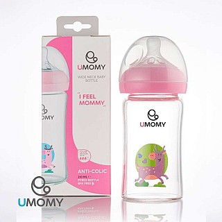 شیشه شیر پیرکس دهانه عریض یومامی | 210 میلی - صورتی