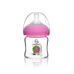 شیشه شیر پیرکس دهانه عریض یومامی 90 میل صورتی