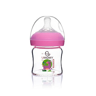 شیشه شیر پیرکس دهانه عریض یومامی 90 میل صورتی