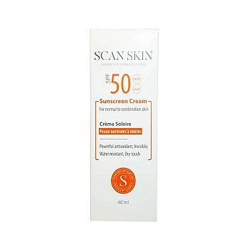 کرم ضد آفتاب بی رنگ اسکن اسکین 40 میلی | مناسب پوست های نرمال تا مختلط با SPF50