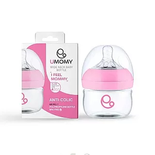 شیشه شیر پروپیلن دهانه عریض یومامی 60 میل صورتی