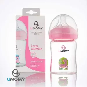 شیشه شیر پیرکس دهانه عریض یومامی +6 ماه | 150 میلی، آنتی کولیک و بدون BPA